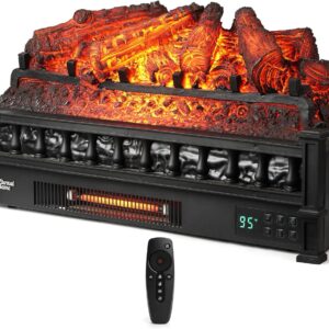 TURBRO Eternal Flame 26-Inch Infrared Quartz Electric Fireplace Log Heater, Realistic Pinewood Logs, Adjustable Flame Colors, Remote Control, Thermostat, Timer, EF26-PB, 1500W