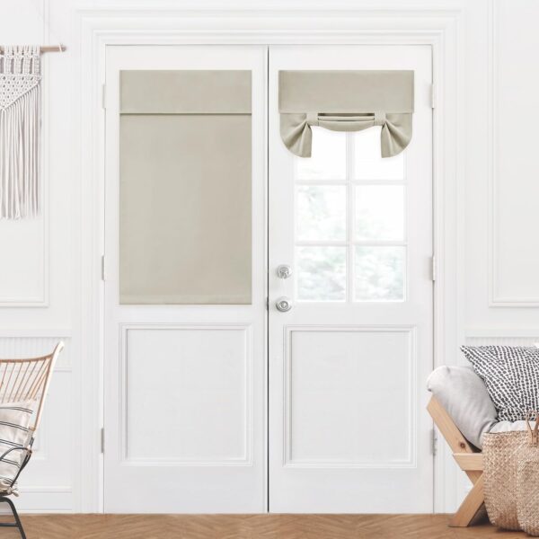Deconovo French Door Curtain, Front Door Curtains for Glass Window, Blackout Curtains for Bedroom, Sidelight Curtains for Living Room, Velcro Tie Up Curtains, 1 Panel, Light Beige, 26x40