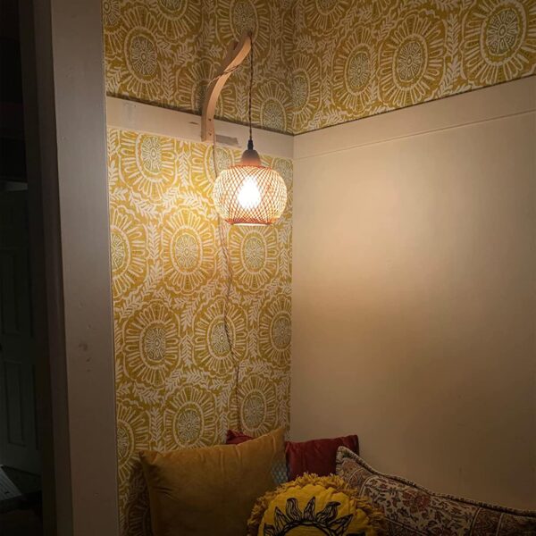 Frideko Bamboo Lantern Plug in Wall Sconces Wicker Wall Lamp with Plug in Cord Hand Woven Rattan Wall Light Farmhouse Rustic Wall Sconces Boho Sconces Wall Lighting for Living Room Bedroom - Image 7
