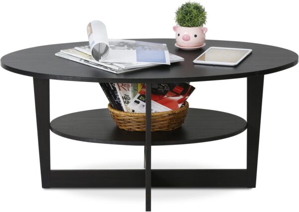 Furinno Oval Coffee Table, Walnut - Image 7