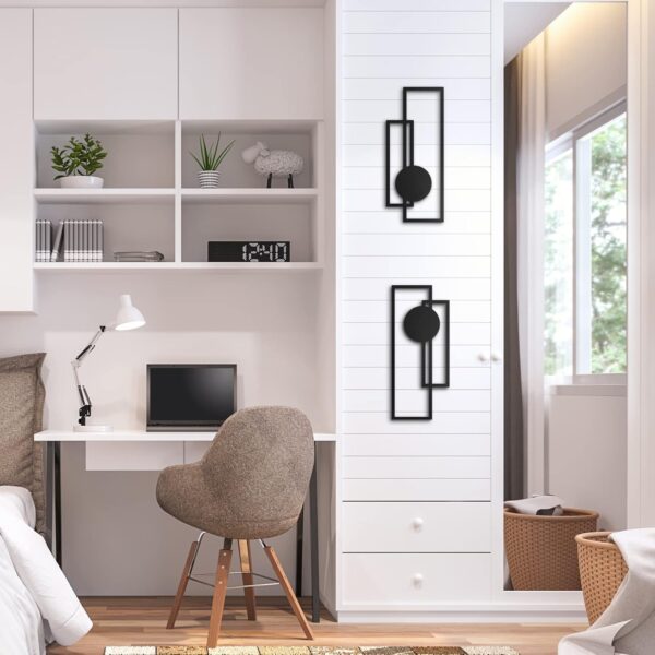 Peryiter 2 Pcs Small Metal Abstract Wall Art, 15.7" Metal Minimalist Wall Decor Single Line Art Metal Vertical Wall Sculptures Geometric Modern Hanging for Living Room Bathroom(Rectangular) - Image 5