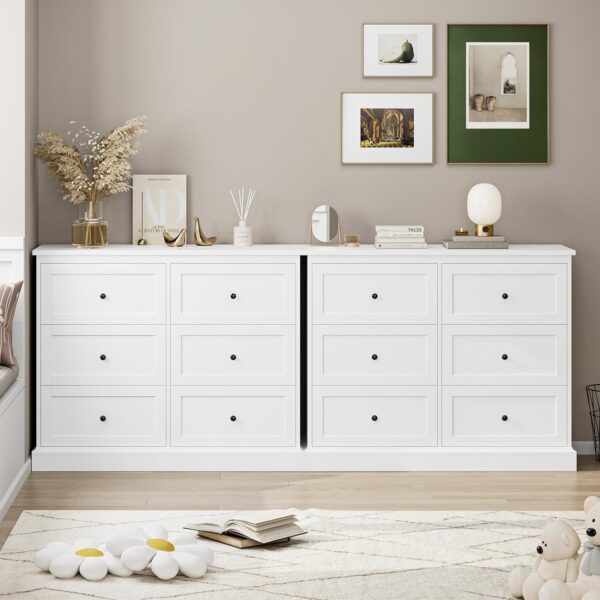 FOTOSOK White Dresser, 6 Drawer Dresser White, Modern Double Chest with Deep Drawers, Wide Storage Organizer Cabinet for Living Room Home - Image 3