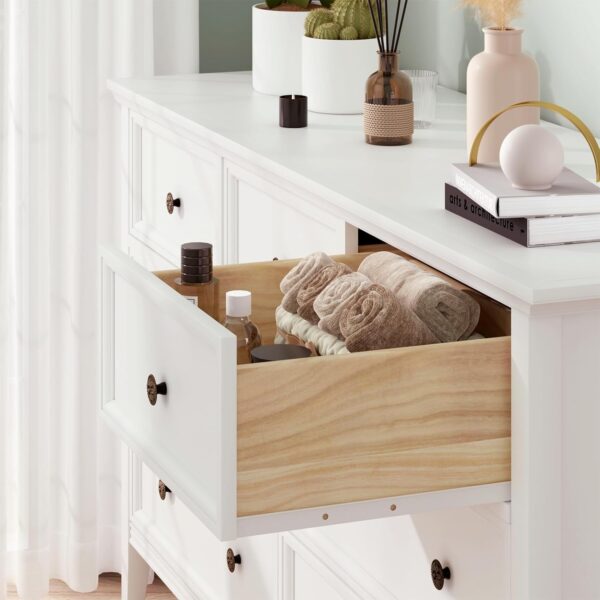 IKENO White 7 Drawer Dresser for Bedroom, Modern Solid Wood Large Storage Cabinet, Simple White Chest of Drawer for Bedroom Living Room Hallway Entryway (White) - Image 6