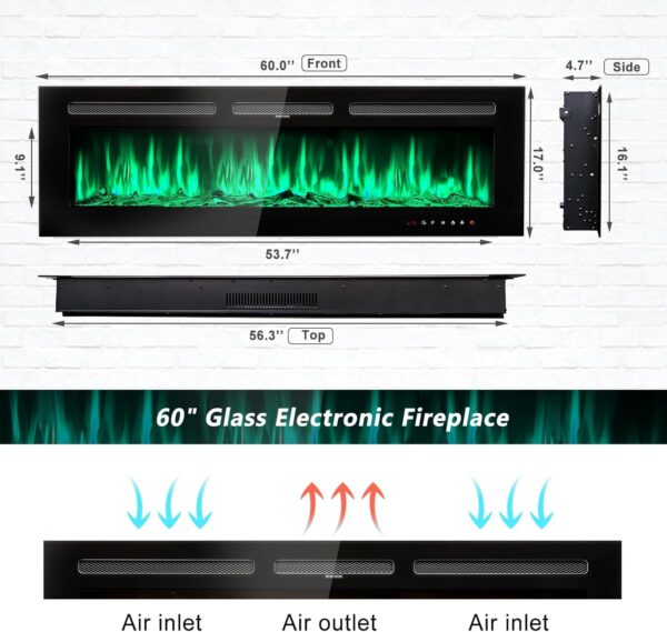 Electric Fireplace 50 inch with Remote Control and Touch Panel Control, Wall Mounted and Recessed Timer,12-Level Adjustable Flame Colors and Speed - Image 5