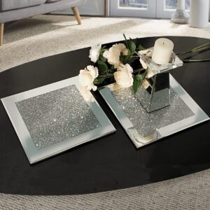 GIMORRTO Glass Mirrored Coaster 4 PC, Crushed Diamond Square Cup Mat 4" Decor on Tabletop for Bar Tools Dining Table