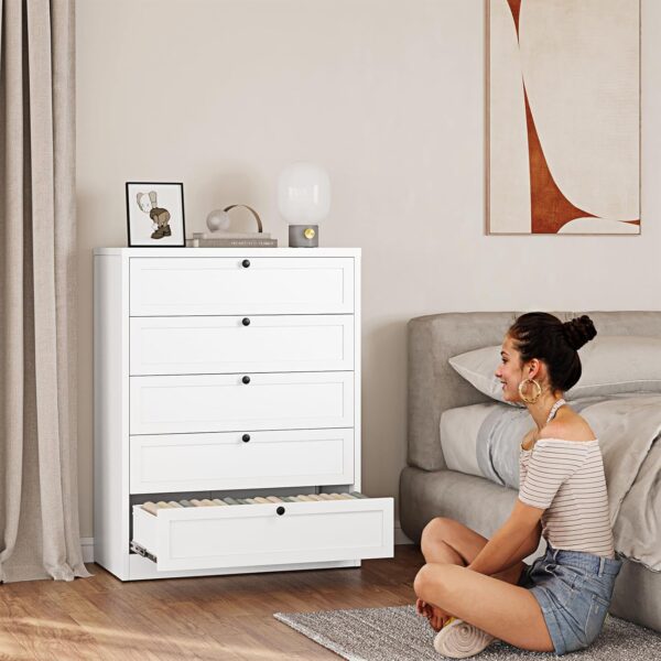 Letaya 5-Drawer Dresser for Bedroom, Metal Chest of Drawers Tall Closet Organizers and Storage Clothes, Accent Storage Cabinet for Living Room, Entryway, Hallway, White - Image 3