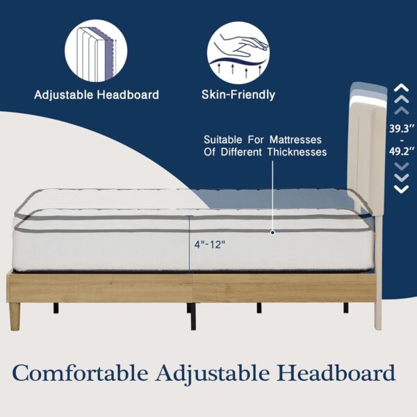 VECELO Queen Bed Frame Upholstered Platform Beds with Height-Adjustable Cotton and Linen Headboard, Heavy Duty Wood Slats, 6" Under-Bed Space, Noise-Free, No Box Spring Needed,Easy Assembly - Image 3