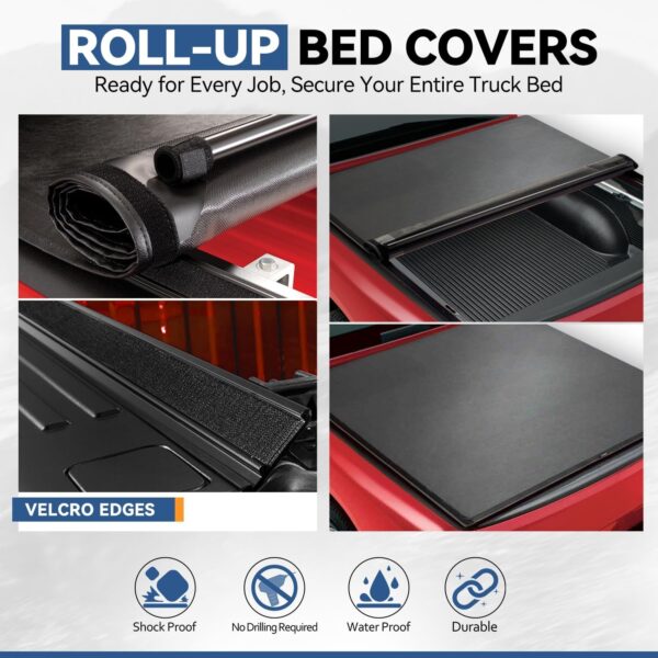Auto Dynasty Roll-up Truck Bed Tonneau Cover Compatible with Chevy Silverado/GMC Sierra 1500 2500 3500 & Heavy Duty 6.5Ft Fleetside/Styleside Bed 1999-2007, Matte Black Vinyl Soft Top - Image 3