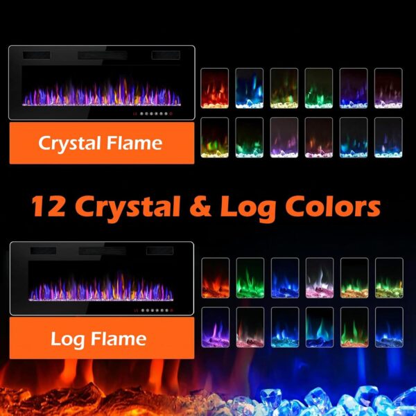Electic Fireplace, 50" Recessed and Wall Mounted Electric Fireplace, Ultra-Thin Electric Fireplace Inserts Heater, 750W/1500W Fire Places Insert and Wall Electric Fireplace with Remote Control - Image 2
