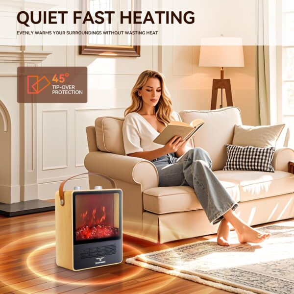 Electric Fireplace Heater, 1500W Portable Space Heater, Fireplace with Realistic 3D Flame Effect and Overheating Safety Protection, Quiet and Safe for Indoor Use Office Bedroom, Oak - Image 3
