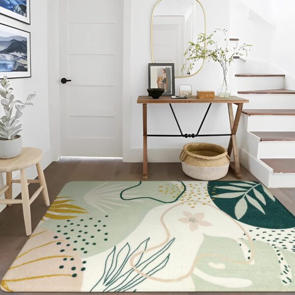 Lahome Green Botanical Print Washable Rugs - 5x7 Area Rugs for Living Room Boho Throw Large Bedroom Kitchen Rug Non-Slip Low-Plie Entryway Rug Floor Mat Carpet for Dining Laundry Room Office Rug - Image 3