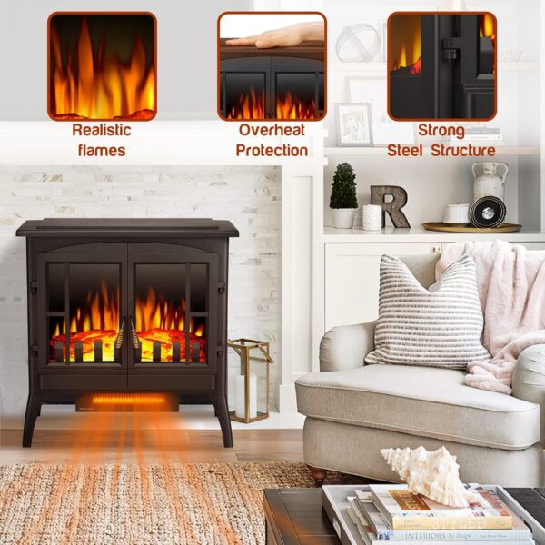 Xbeauty Electric Fireplace Stove, Freestanding Fireplace Heater with Realistic Flame, Indoor Electric Stove Heater, Portable, Infrared, Thermostat, Overheating Safety System, 1000W/1500W(23 Inch) - Image 3