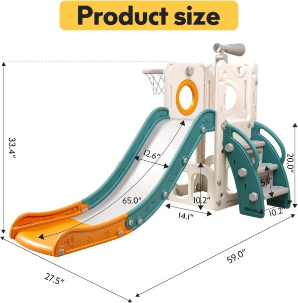 6 in 1 Toddler Playset with Slide,Toddler Slide,Slide for Kids with Basketball Hoop,Ball,Ring Toss,Kids Slide Toddler Playground Toddler Slide Indoor Outdoor Toys (6 in 1, White Orange) - Image 6
