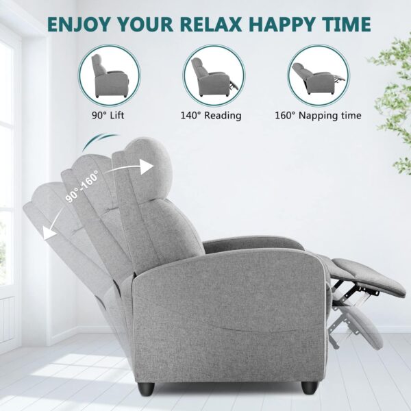 Massage Recliner Chair, Fabric Recliner Sofa Home Theater Seating with Lumbar Support Winback Single Sofa Armchair Reclining Chair Easy Lounge for Living Room Grey - Image 7