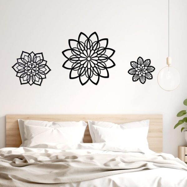 Zzbakress 3 Pieces Metal Flowers Wall Decor, Black Wall Decor, Flower Art Wall Decor Farmhouse Wall Decor Multiple Flowers Hanging Decor for Bathroom Living Room Garden Office (Black Elegant) - Image 5