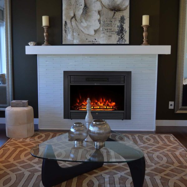 YODOLLA 28.5" Electric Fireplace Insert, Wall Recessed/Mounted, Freestanding Fireplace with Remote Control, 3 Color Adjustable Flames, 2 Modes Heat, 8 H Timer, 5 Brightness Settings, 750/1500W Heater - Image 3