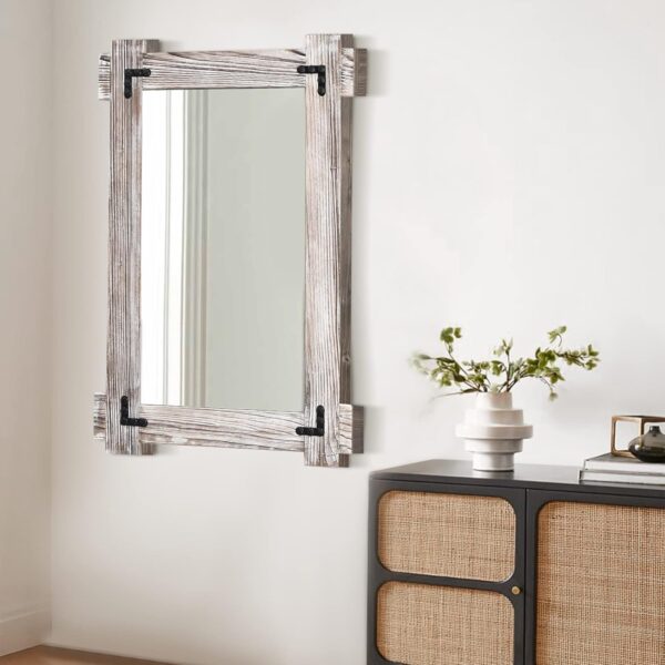Rustic Mirror Wood Mirror for Bathroom, Decorative Framed Wall Mirror, Farmhouse Natural Vanity Mirror, Wall Mounted Rectangular Mirror for Bedroom Living Room, Wood Mirror Small 20x30 Inch, White - Image 7