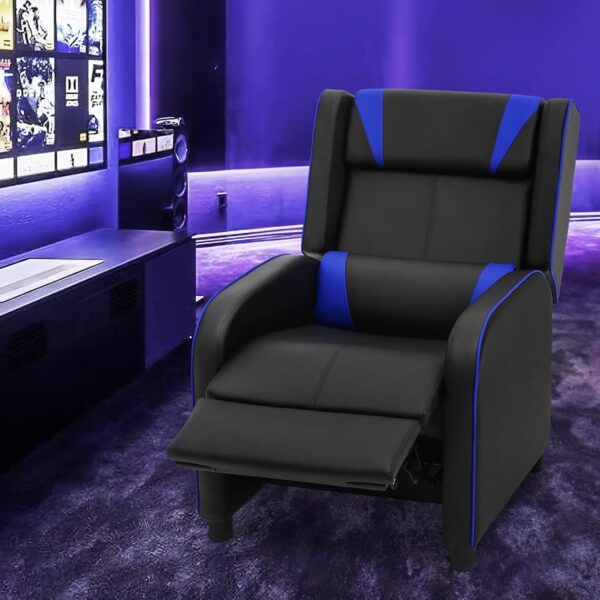 MoNiBloom Recliner Chair for Living Room Massage Recliner Sofa Reading Chair, Adjustable Backrest PU Leather Push Back Gaming Recliner Single Sofa Home Theater Chairs for Adults with Foot Rest, Blue - Image 2