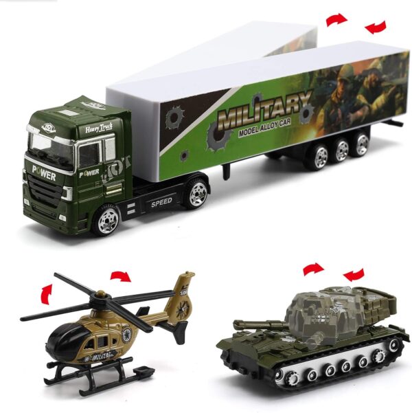 26 Pcs Military Truck with Soldier Men Set(2 in 1), Mini Die-cast Battle Car in Carrier Truck, Army Toy Double Side Transport Vehicle for Kid Child Girl Boy Play Birthday Party Favors - Image 6