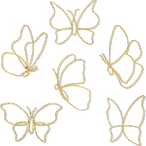 Hotop 6 Pieces Metal Butterfly Wall Decor Metal Wall Art Heart Hanging Decorations Wire Flowers Decor Wall Decals for Kitchen Bathroom Indoor Outdoor Wedding Birthday Party (Gold,Butterfly)