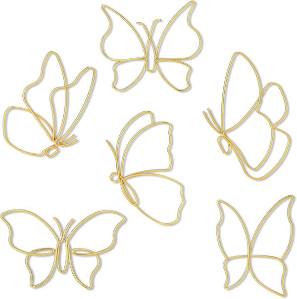 Hotop 6 Pieces Metal Butterfly Wall Decor Metal Wall Art Heart Hanging Decorations Wire Flowers Decor Wall Decals for Kitchen Bathroom Indoor Outdoor Wedding Birthday Party (Gold,Butterfly)
