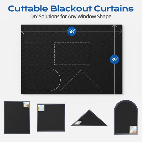 Blackout Curtains for Bedroom, 39" x 58" Portable Blackout Blinds with 20 Sets Hooks & Loops Strips for 100% Blackout Window Film, Temporary Blackout Shades for Windows Cover Nursery Travel RV- Black - Image 4