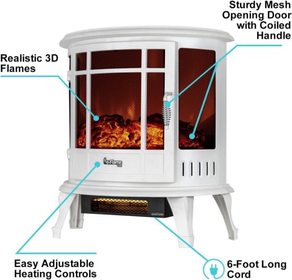 Regal Freestanding Electric Fireplace Stove - 3-D Log and Fire Effect (White) - Image 3
