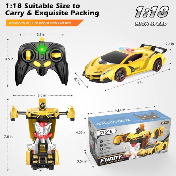 Remote Control Car, 2.4Ghz Transform RC Cars, 1:18 Scale Police Car Toy with Flashing Light, One Button Transformation,360 Degree Rotating Drifting Toys for Boys Age 4-7 - Image 7