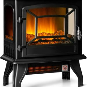 GOFLAME 20" Electric Fireplace Stove, Freestanding Fireplace Heater with Realistic Flame Effect and Adjustable Thermostat, Compact Stove Heater with Overheating Safety Protection, CSA Certified, 1400W