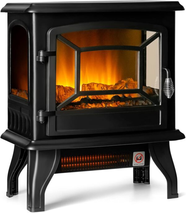 GOFLAME 20" Electric Fireplace Stove, Freestanding Fireplace Heater with Realistic Flame Effect and Adjustable Thermostat, Compact Stove Heater with Overheating Safety Protection, CSA Certified, 1400W