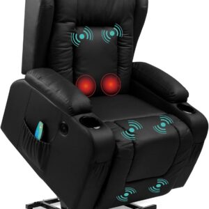 Best Choice Products PU Leather Electric Power Lift Chair, Recliner Massage Chair, Adjustable Furniture for Back, Legs w/ 3 Positions, USB Port, Heat, Cupholders, Easy-to-Reach Side Button - Black