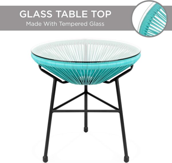 Best Choice Products 3-Piece Outdoor Acapulco All-Weather Patio Conversation Bistro Set w/Plastic Rope, Glass Top Table and 2 Chairs - Light Blue - Image 5