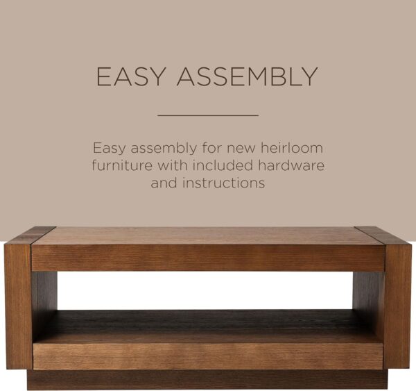 Maven Lane Artemis Large 2 Tier Contemporary Rectangle Wooden Center Coffee Table with Shelf Storage for Living Room in Refined Brown Finish - Image 5