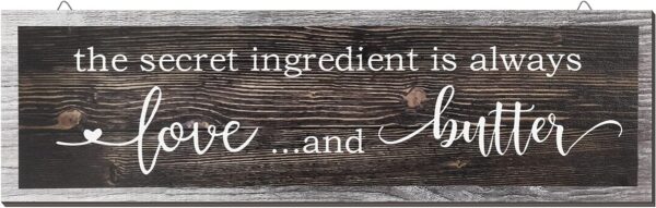 Jetec The Secret Ingredient Is Always Love and Butter Sign Funny Wood Kitchen Sign Funny Farmhouse Wall Kitchen Decor Rustic Kitchen Wall Decoration, 15.7 x 4.7 Inch(Brown)