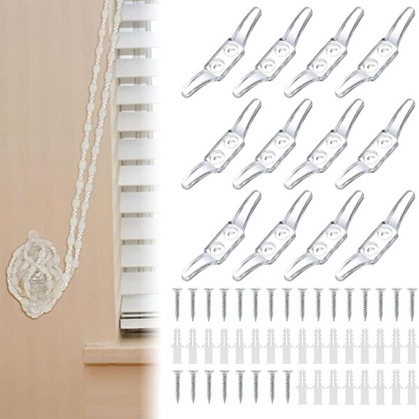 Cord Cleats for Blinds, 12 Blinds Cord Hold, Plastic Transparent Blind Cord Winder for Home Office Window Blinds Curtains Sun Shades Ropes (Clear) - Image 3