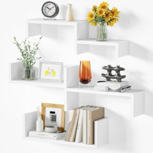 SRIWATANA Floating Shelves for Wall, Wall Shelves for Bathroom, Bedroom, Living Room, Kitchen, Office, Wood Shelves for Wall Decor Set of 5 (Washed White)