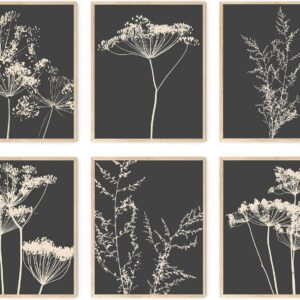 Botanical Wall Art Set of 6, Minimalist Abstract Botanical Prints Leaf Plant Wall Decor Canvas Painting, Boho Farmhouse Floral Botanical Wall Decor for Bathroom, Bedroom, Living Room,