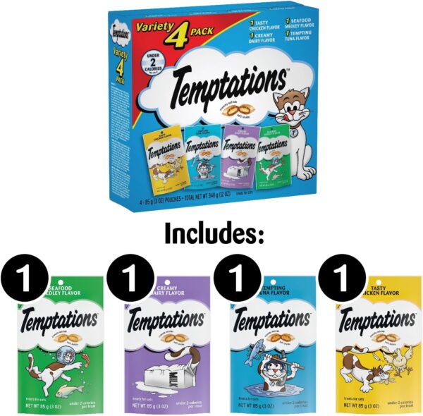 TEMPTATIONS Classic Crunchy and Soft Cat Treats Feline Favorite Variety Pack, (4) 3 oz. Pouches - Image 2