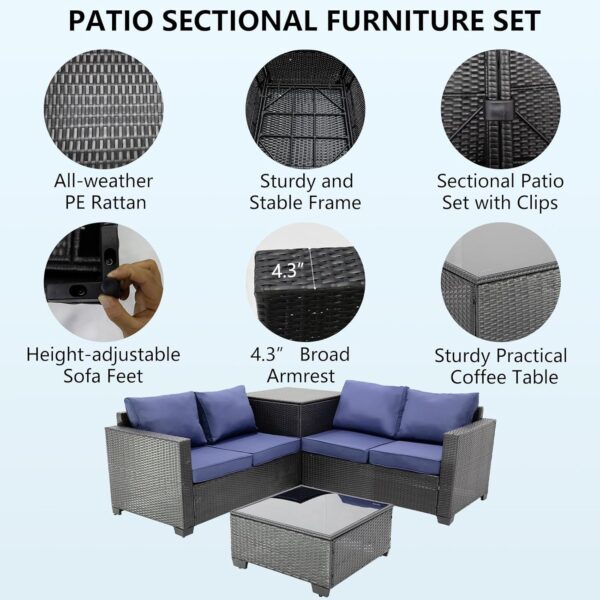 Patio Furniture Set Outdoor Furniture,Outdoor Patio Furniture 7 Pieces,Wicker Patio Furniture with Footstool and Coffee Table,Outdoor Couch for Porch, Poolside, Garden or Backyard - Image 4