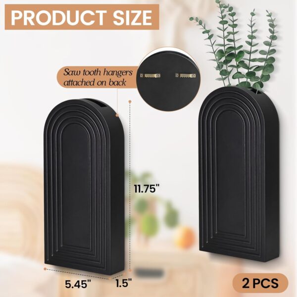 Wall Planter for Indoor Plants, Black Wall Decor for Living Room Bathroom, Wood Wall Vases for Dried Flowers and Faux Greenery, 2 Pack Hanging Planter - Image 6