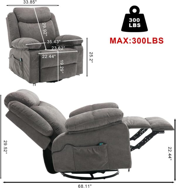 Massage Rocker Recliner Chair with Heat, Overstuffed Rocking Swivel Singl Sofa Fabric Manual Reclining Home Theater Recliners Lounge Chairs for Living Room - Image 2