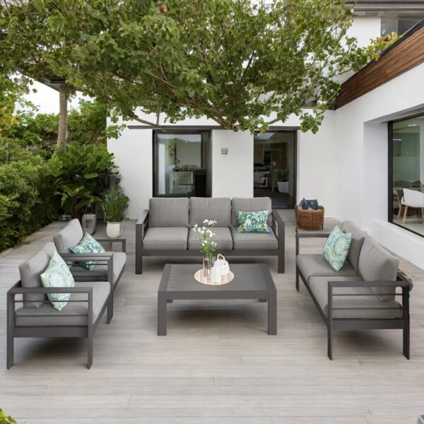 Solaste Aluminum Patio Furniture Set,5 Pieces Modern Outdoor Conversation Set Sectional Sofa with Upgrade Cushion and Coffee Table,Grey - Image 7