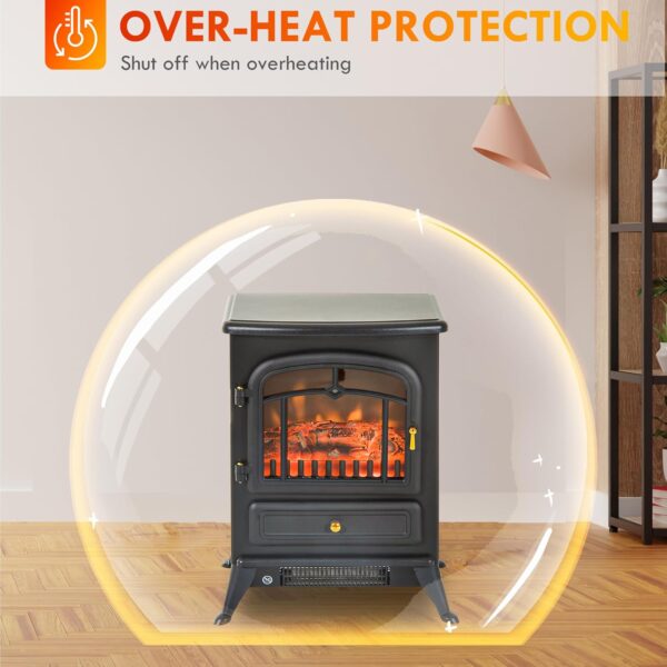 HOMCOM 22" Electric Fireplace Heater, Freestanding Fire Place Stove with Realistic LED Flames and Logs, and Overheating Protection, 750W/1500W, Black - Image 6