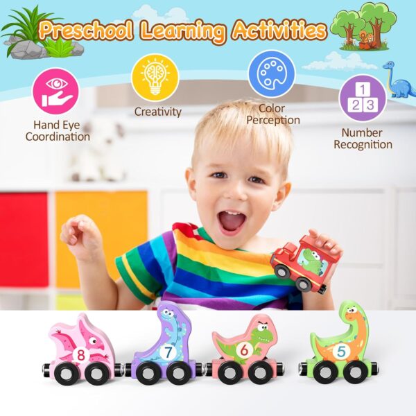 Toys for Toddlers, 11 Magnetic Wooden Dinosaur Train Set, Montessori Toys for Toddlers, Preschool Educational Material for Kids, Birthday Gifts for Boys, Girls - Image 3
