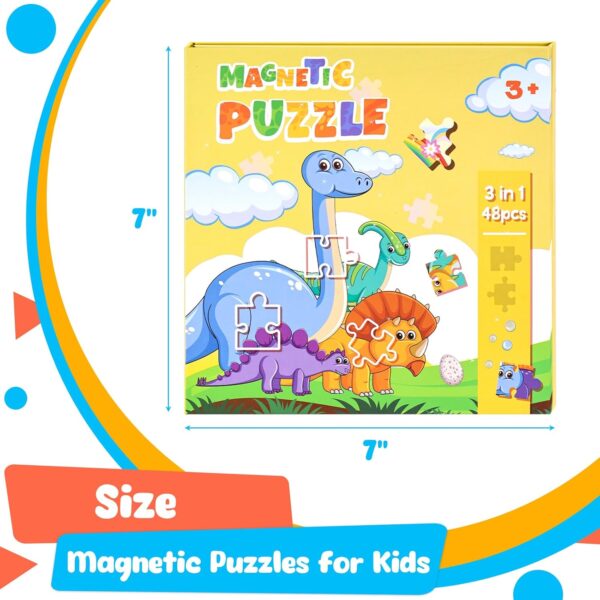 AMOR PRESENT Magnetic Puzzles for Toddlers, Wooden Travel Puzzles Book for Kids Dinosaur Learning Magnet for Road Trip - Image 2