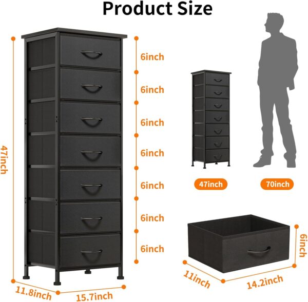 Fixwal Black Tall Dresser for Bedroom, Storage Dresser Organizer with 7 Fabric Drawers, Nightstand Furniture in Closet, Entryway, Hallway - Image 3