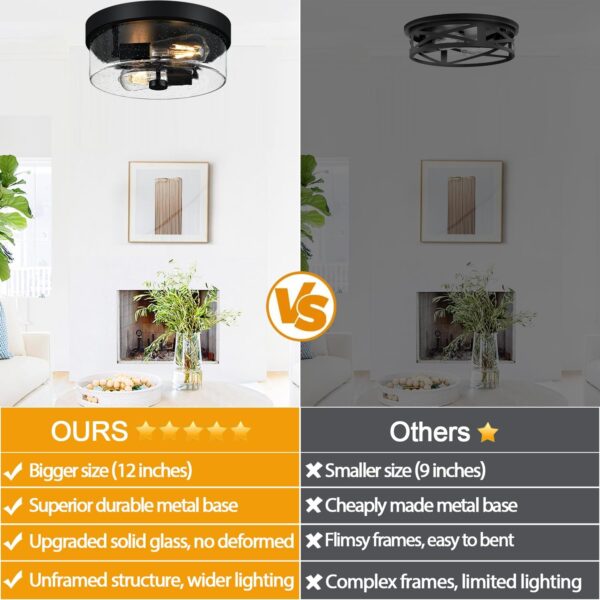 Black Flush Mount Ceiling Light Fixtures, 2-Light Ceiling Mount for Farmhouse with Seeded Glass Lampshade, Industrial Flush Mount Light Fixture Farmhouse for Hallway, Kitchen, Entryway and Foyer - Image 2