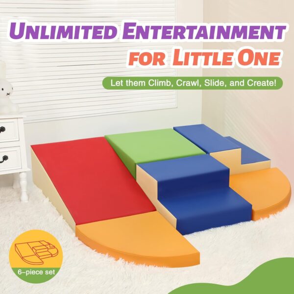 6-Piece Soft PU Leather Toddlers Climbing Toys, Baby Foam Climbing Blocks for Toddlers, Foam Play Gym Climbing Structures for Toddlers 3, Indoor Climb and Crawl Activity Play Set - Image 7
