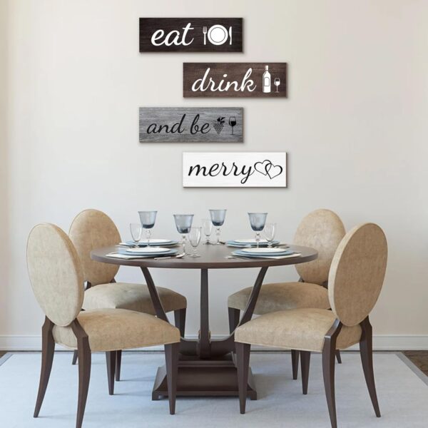 Joyhawk 4 Pcs Rustic Kitchen Decor and Accessories, Farmhouse Kitchen Wall Decor, Eat Signs Kitchen Wall Decorations for Home, Modern Eat Drink and Be Merry Art Signs for Dining Room - Image 6
