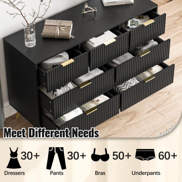 Dresser for Bedroom, Black Bedroom Dresser with 7 Drawers, Modern Wide Dresser with Gold Pulls - Image 6
